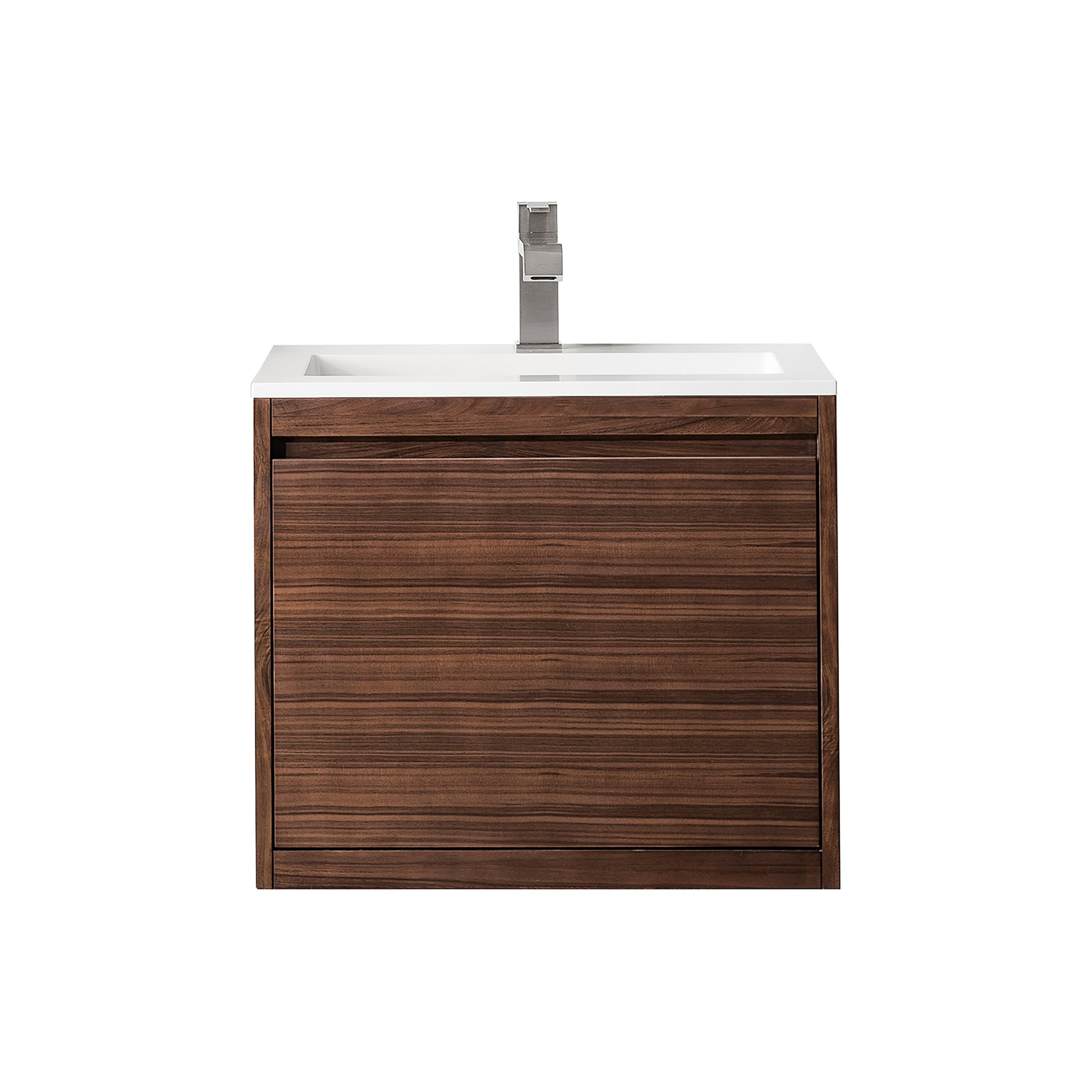 James Martin Vanities Mantova 23.6" Mid-Century Walnut Single Vanity With Glossy White Composite Stone Top