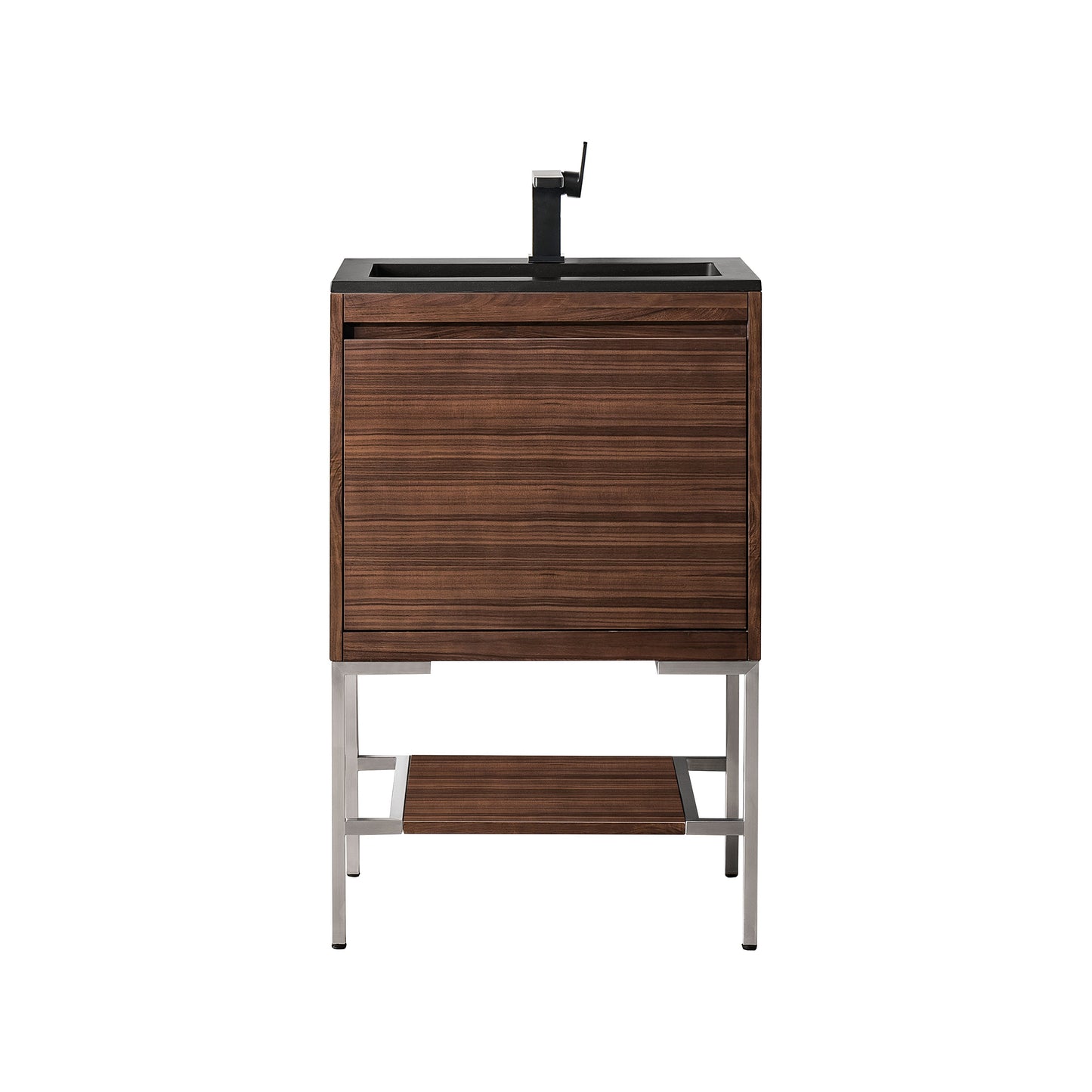 James Martin Vanities Mantova 23.6" Mid-Century Walnut and Brushed Nickel Base Single Vanity With Charcoal Black Composite Stone Top