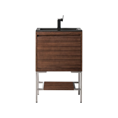 James Martin Vanities Mantova 23.6" Mid-Century Walnut and Brushed Nickel Base Single Vanity With Charcoal Black Composite Stone Top