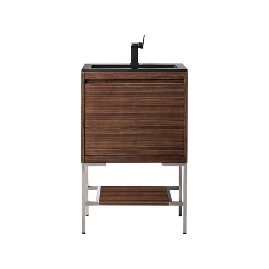 James Martin Vanities Mantova 23.6" Mid-Century Walnut and Brushed Nickel Base Single Vanity With Charcoal Black Composite Stone Top