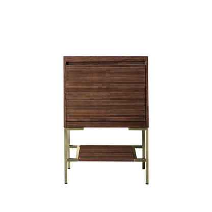 James Martin Vanities Mantova 23.6" Mid-Century Walnut and Champagne Brass Base Single Vanity Cabinet