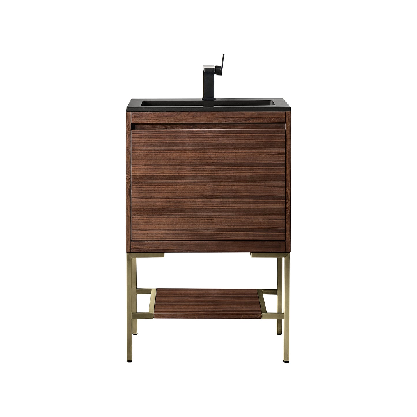 James Martin Vanities Mantova 23.6" Mid-Century Walnut and Champagne Brass Base Single Vanity With Charcoal Black Composite Stone Top