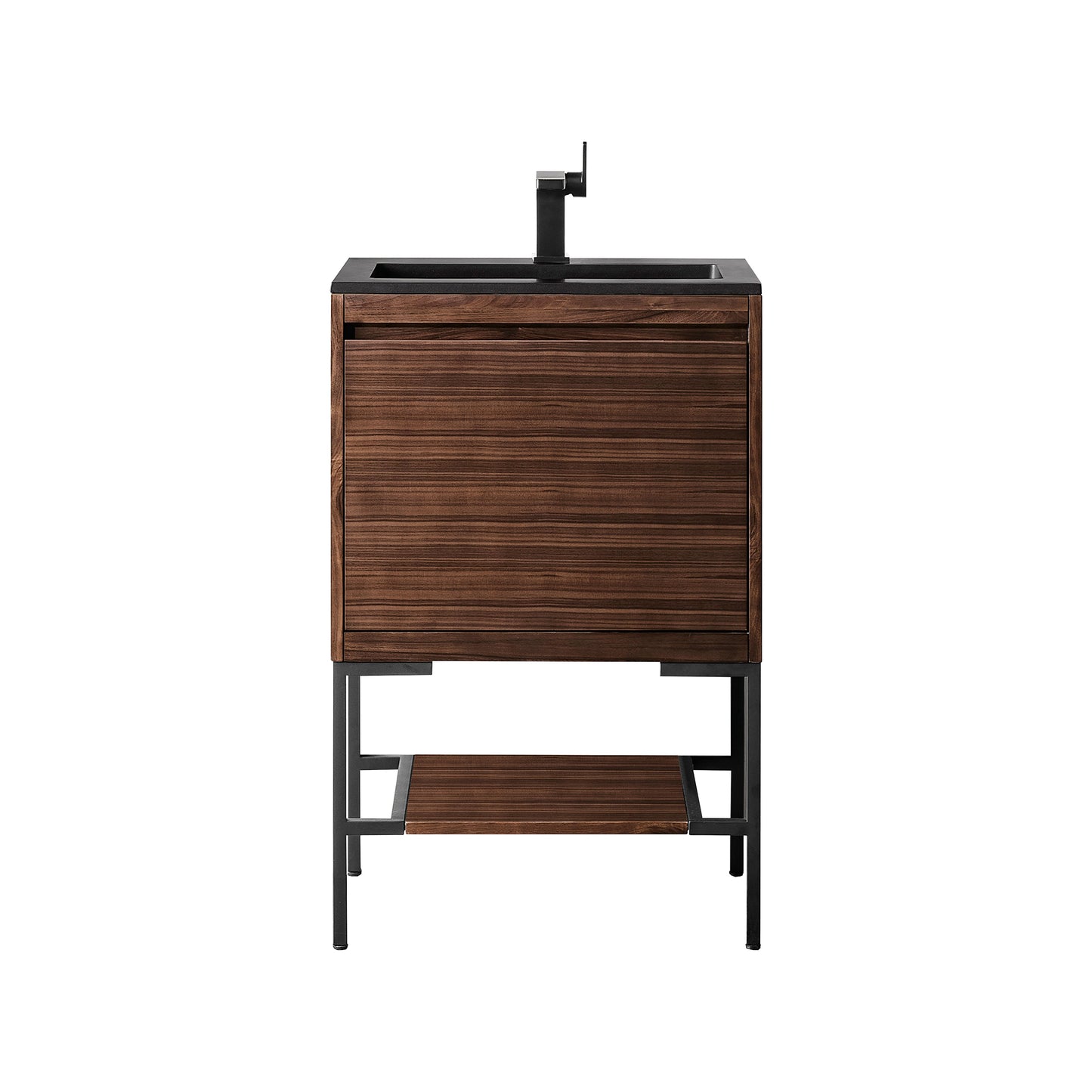 James Martin Vanities Mantova 23.6" Mid-Century Walnut and Matte Black Base Single Vanity With Charcoal Black Composite Stone Top