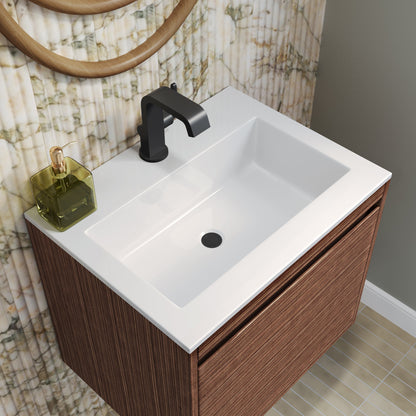 James Martin Vanities Mantova 23.6" Mid-Century Walnut and Matte Black Base Single Vanity With Glossy White Composite Stone Top