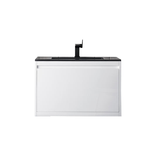 James Martin Vanities Mantova 31.5" Glossy White Single Vanity With Charcoal Black Composite Stone Top