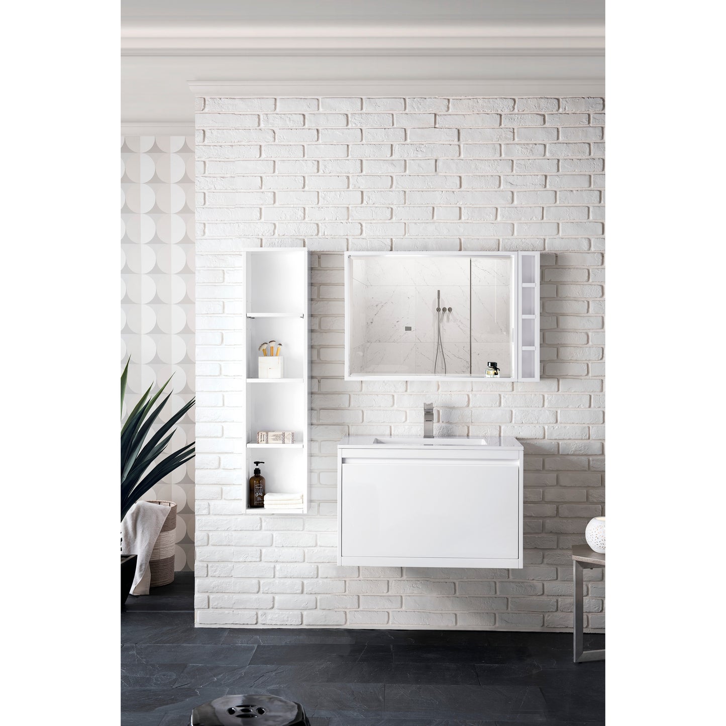 James Martin Vanities Mantova 31.5" Glossy White Single Vanity With Glossy White Composite Stone Top