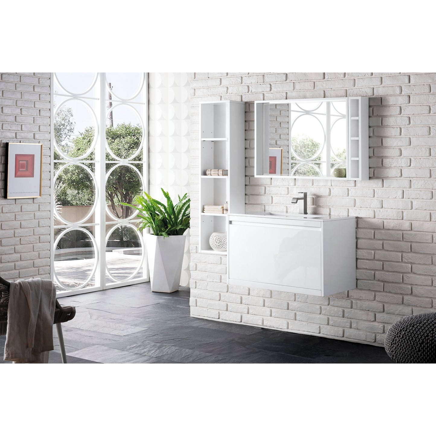 James Martin Vanities Mantova 31.5" Glossy White Single Vanity With Glossy White Composite Stone Top