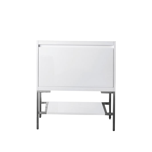 James Martin Vanities Mantova 31.5" Glossy White and Brushed Nickel Base Single Vanity Cabinet