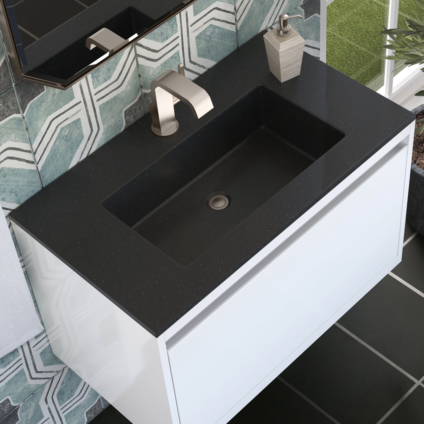 James Martin Vanities Mantova 31.5" Glossy White and Brushed Nickel Base Single Vanity With Charcoal Black Composite Stone Top