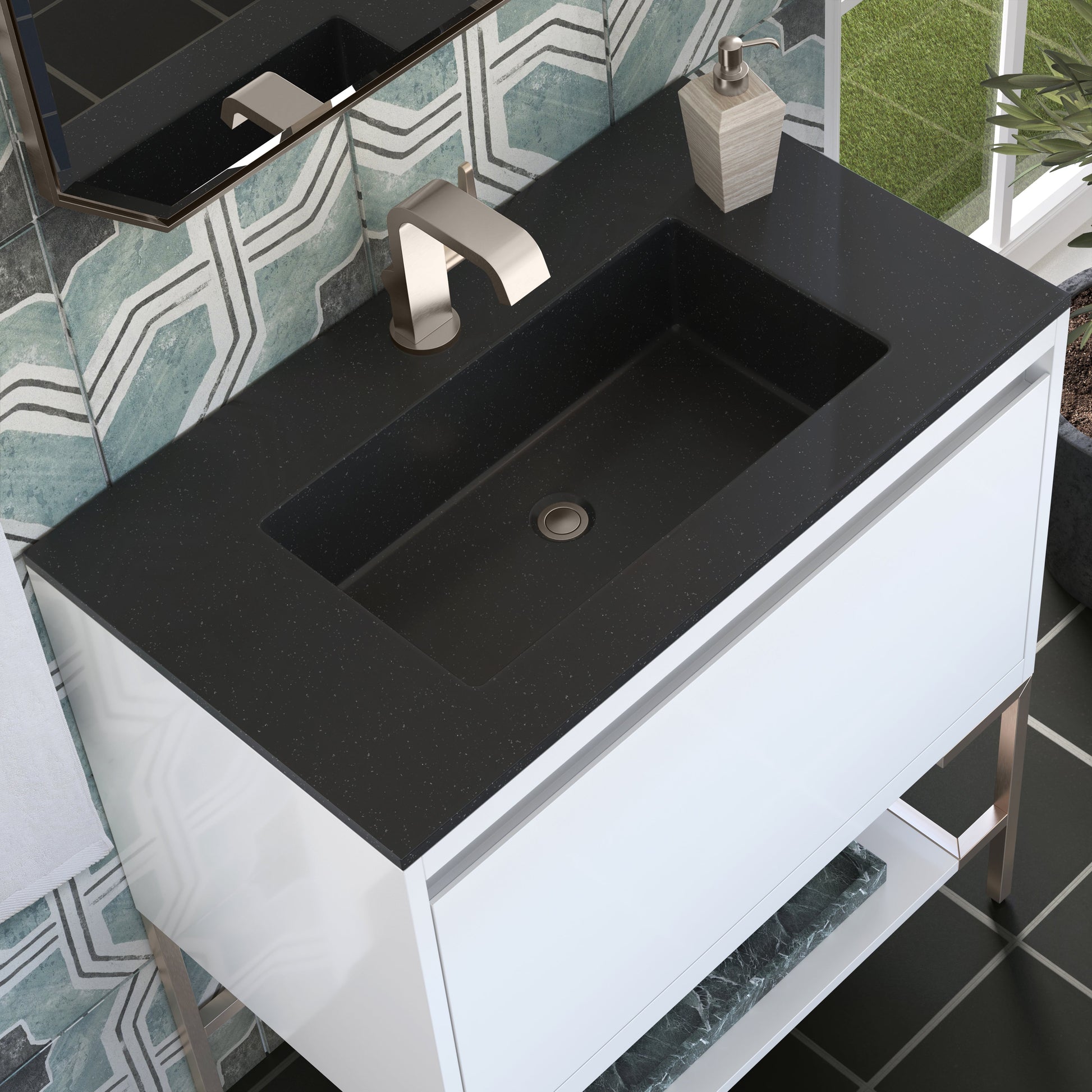 James Martin Vanities Mantova 31.5" Glossy White and Brushed Nickel Base Single Vanity With Charcoal Black Composite Stone Top