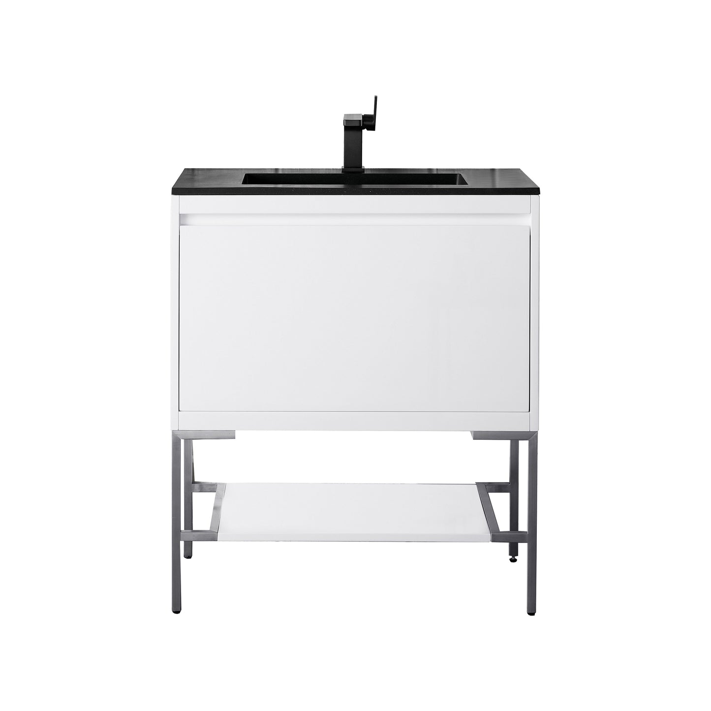 James Martin Vanities Mantova 31.5" Glossy White and Brushed Nickel Base Single Vanity With Charcoal Black Composite Stone Top