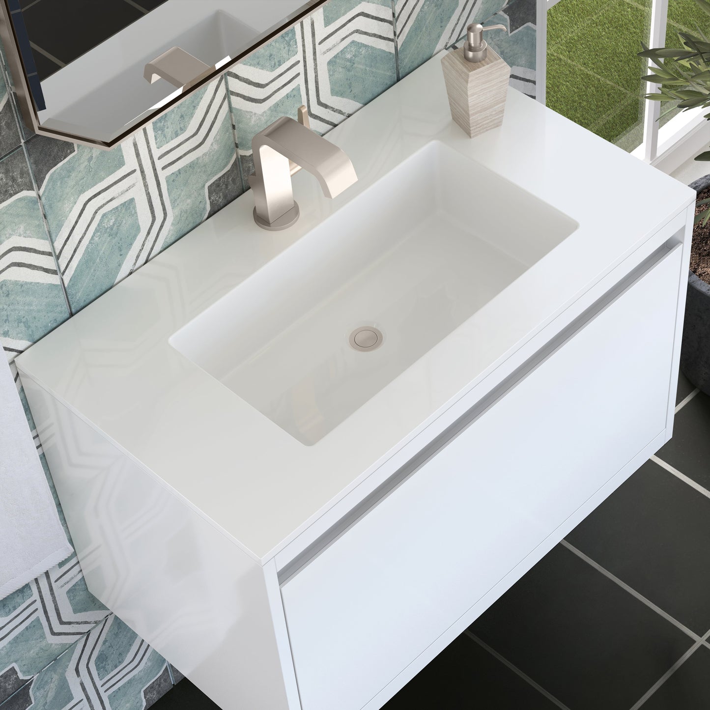 James Martin Vanities Mantova 31.5" Glossy White and Brushed Nickel Base Single Vanity With Glossy White Composite Stone Top