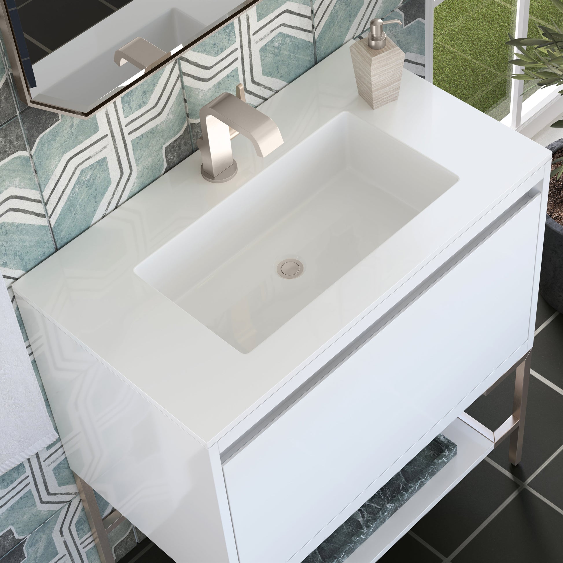 James Martin Vanities Mantova 31.5" Glossy White and Brushed Nickel Base Single Vanity With Glossy White Composite Stone Top