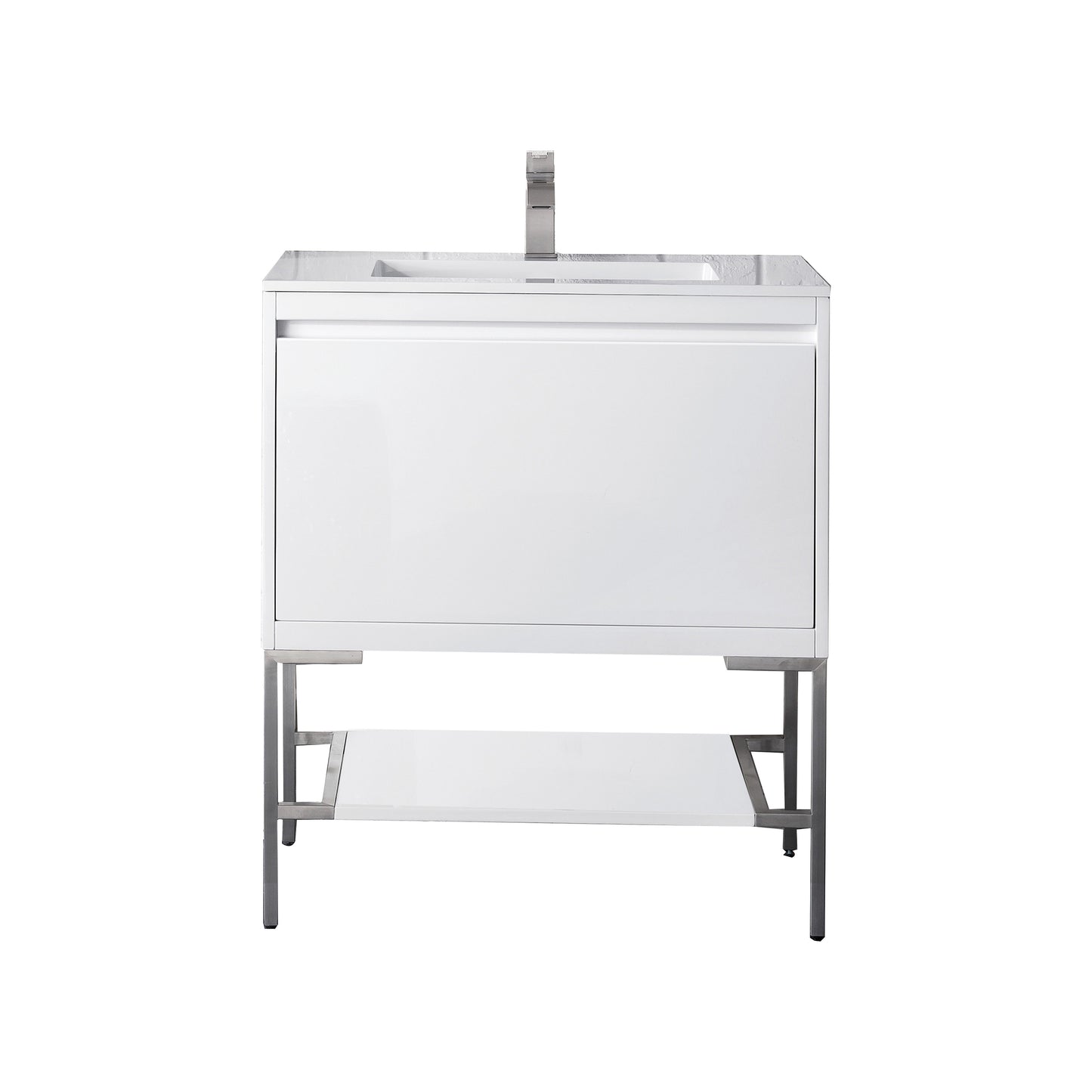 James Martin Vanities Mantova 31.5" Glossy White and Brushed Nickel Base Single Vanity With Glossy White Composite Stone Top