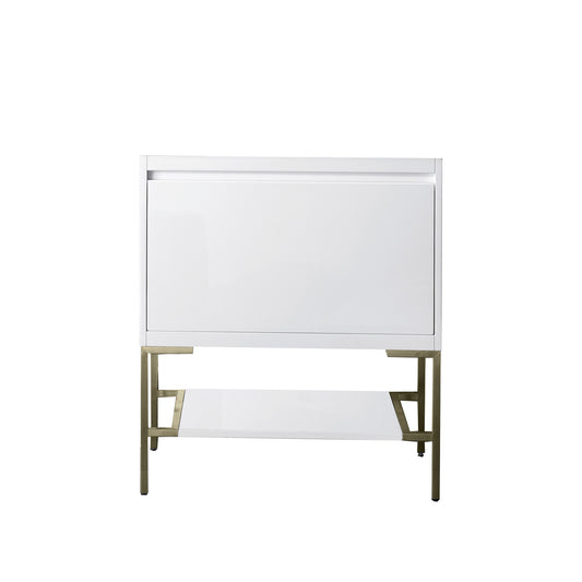 James Martin Vanities Mantova 31.5" Glossy White and Champagne Brass Base Single Vanity Cabinet