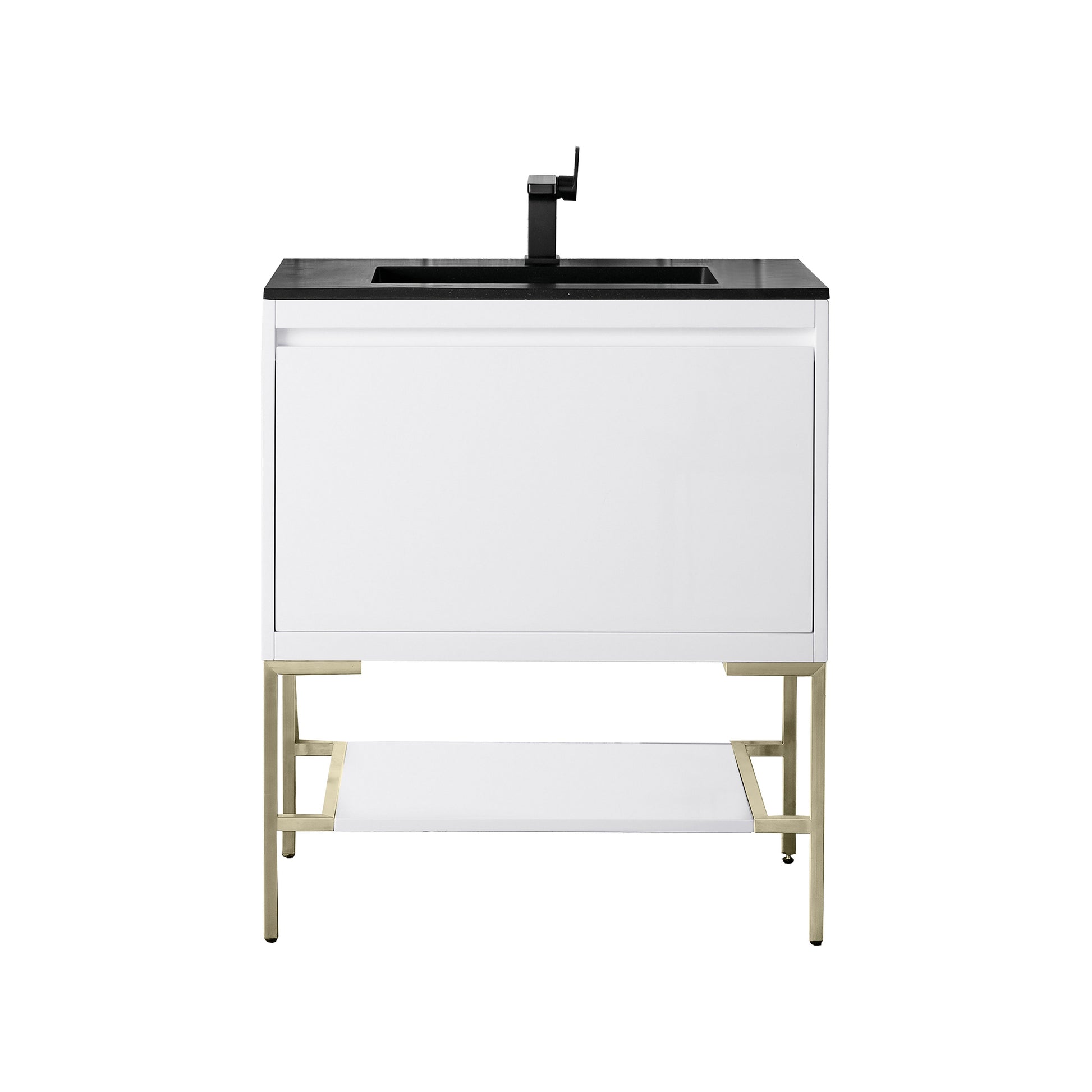 James Martin Vanities Mantova 31.5" Glossy White and Champagne Brass Base Single Vanity With Charcoal Black Composite Stone Top