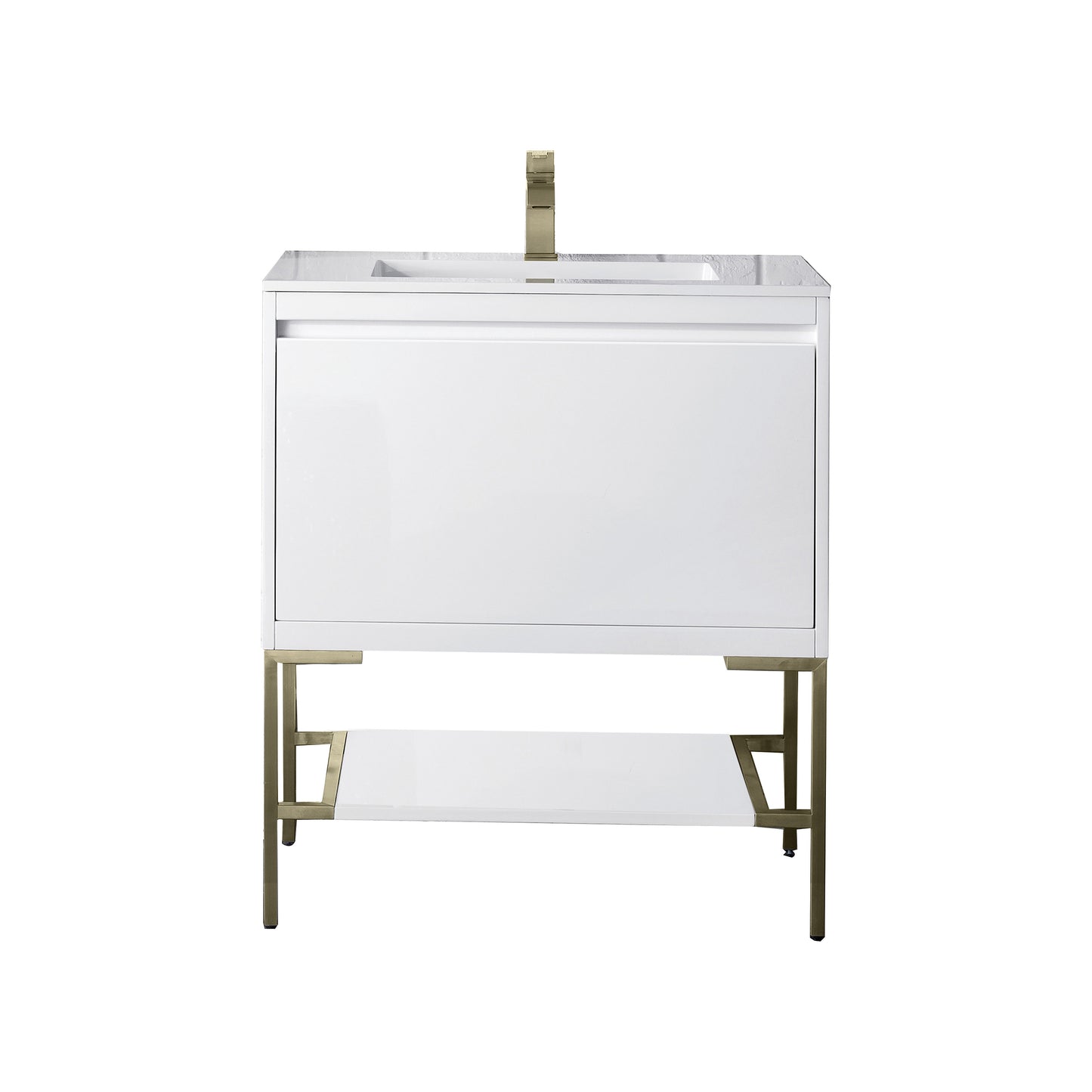 James Martin Vanities Mantova 31.5" Glossy White and Champagne Brass Base Single Vanity With Glossy White Composite Stone Top