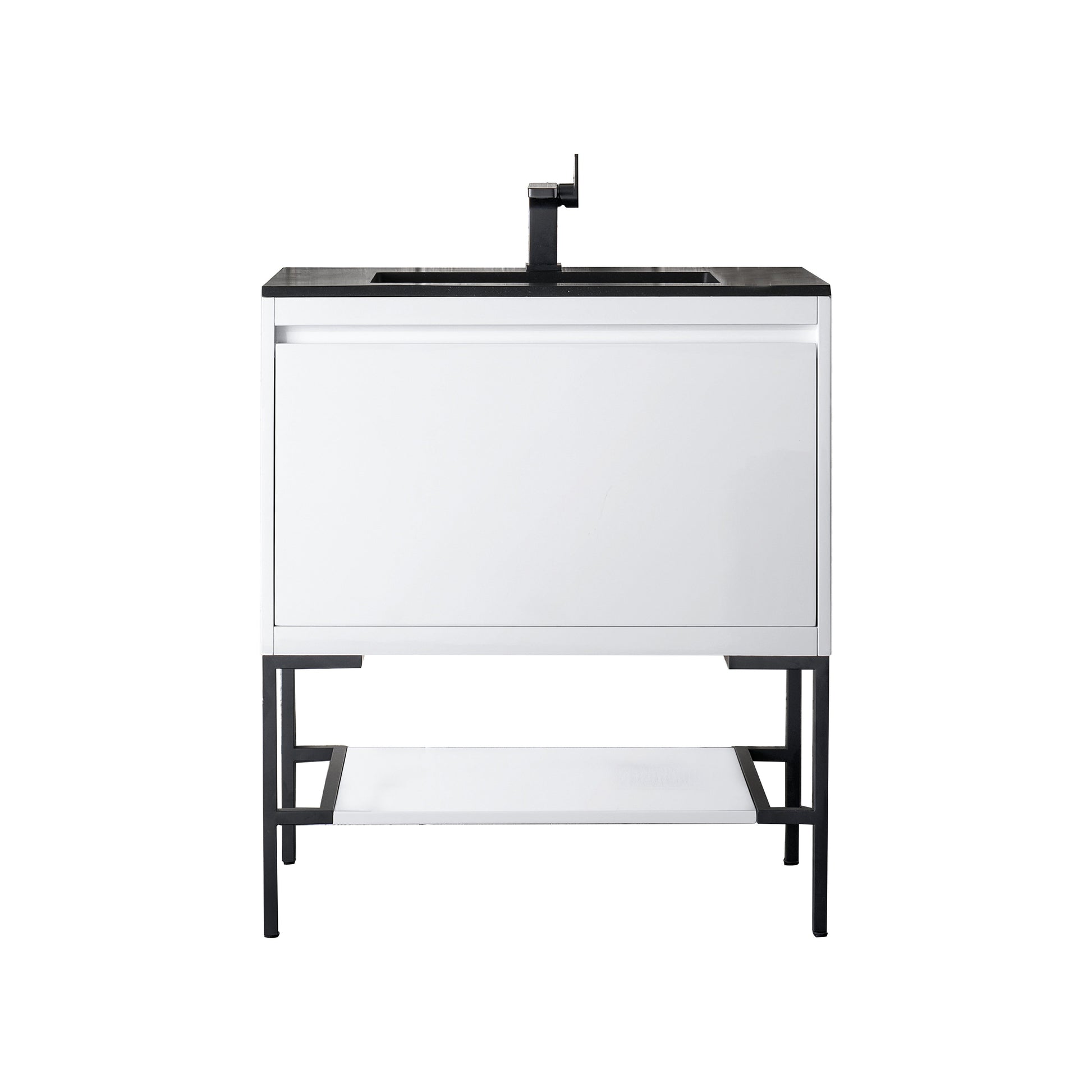 James Martin Vanities Mantova 31.5" Glossy White and Matte Black Base Single Vanity With Charcoal Black Composite Stone Top