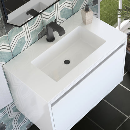 James Martin Vanities Mantova 31.5" Glossy White and Matte Black Base Single Vanity With Glossy White Composite Stone Top