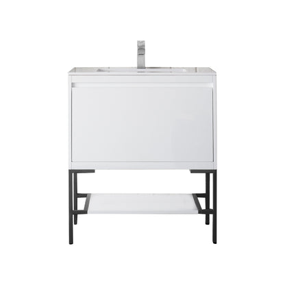 James Martin Vanities Mantova 31.5" Glossy White and Matte Black Base Single Vanity With Glossy White Composite Stone Top