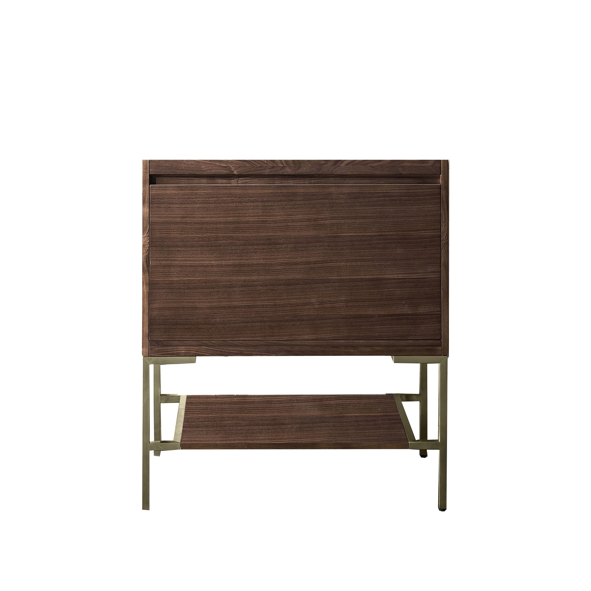 James Martin Vanities Mantova 31.5" Mid-Century Walnut and Champagne Brass Base Single Vanity Cabinet