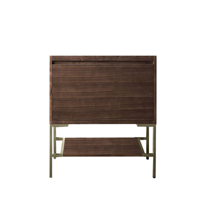 James Martin Vanities Mantova 31.5" Mid-Century Walnut and Champagne Brass Base Single Vanity Cabinet