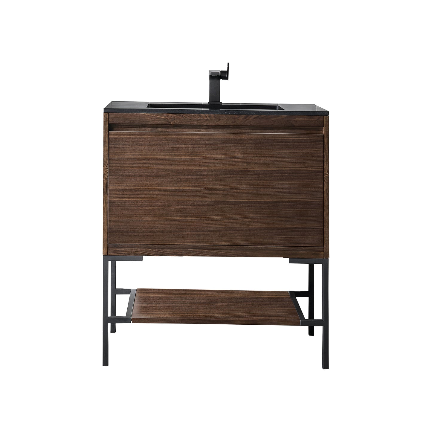 James Martin Vanities Mantova 31.5" Mid-Century Walnut and Matte Black Base Single Vanity With Charcoal Black Composite Stone Top