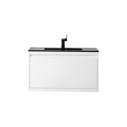 James Martin Vanities Mantova 35.4" Glossy White Single Vanity With Charcoal Black Composite Stone Top