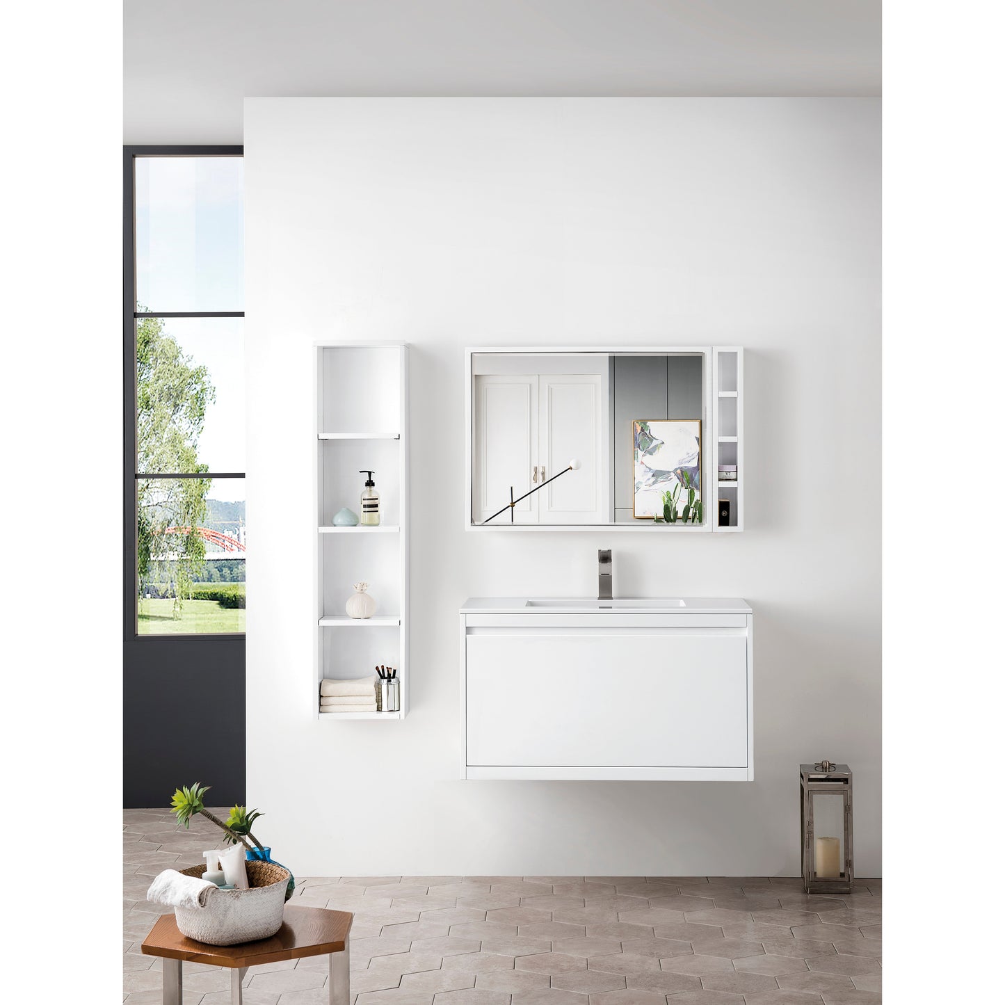 James Martin Vanities Mantova 35.4" Glossy White Single Vanity With Glossy White Composite Stone Top