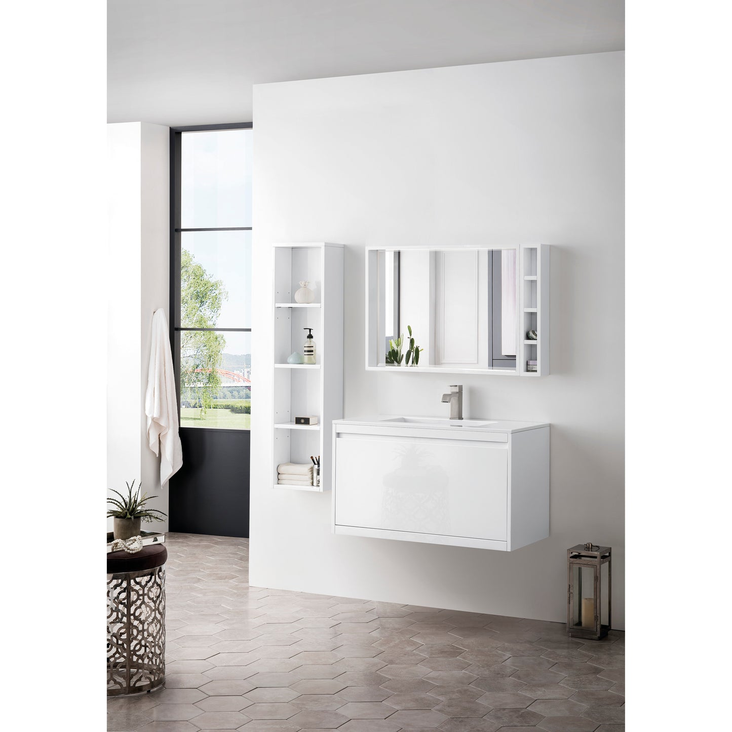 James Martin Vanities Mantova 35.4" Glossy White Single Vanity With Glossy White Composite Stone Top