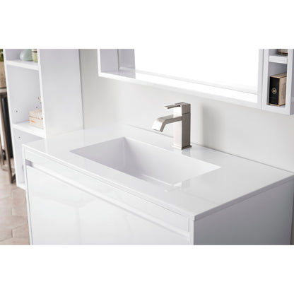 James Martin Vanities Mantova 35.4" Glossy White Single Vanity With Glossy White Composite Stone Top