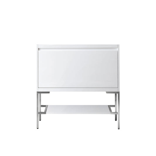 James Martin Vanities Mantova 35.4" Glossy White and Brushed Nickel Base Single Vanity Cabinet