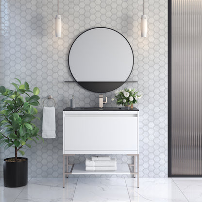 James Martin Vanities Mantova 35.4" Glossy White and Brushed Nickel Base Single Vanity With Charcoal Black Composite Stone Top