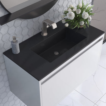 James Martin Vanities Mantova 35.4" Glossy White and Brushed Nickel Base Single Vanity With Charcoal Black Composite Stone Top