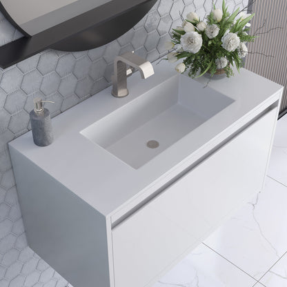 James Martin Vanities Mantova 35.4" Glossy White and Brushed Nickel Base Single Vanity With Glossy White Composite Stone Top