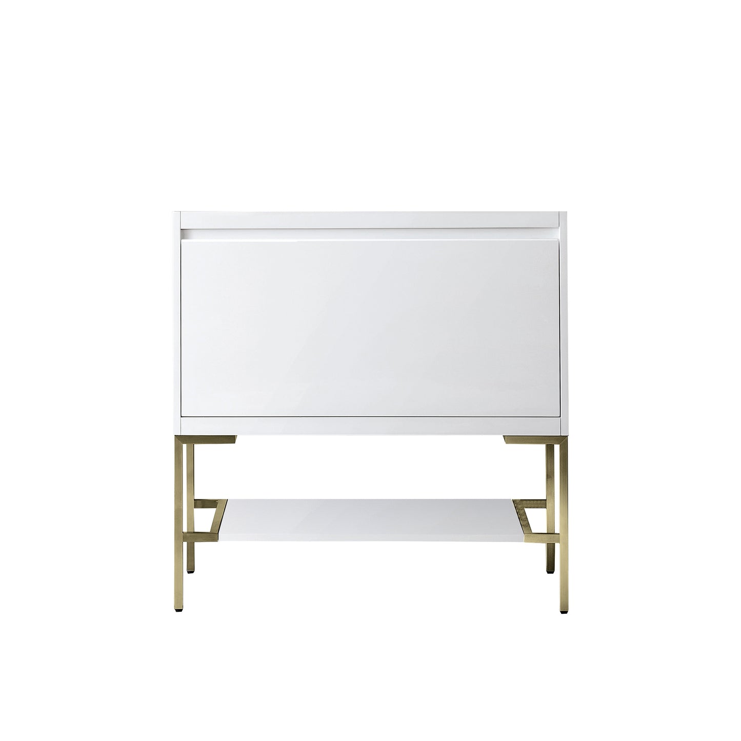 James Martin Vanities Mantova 35.4" Glossy White and Champagne Brass Base Single Vanity Cabinet