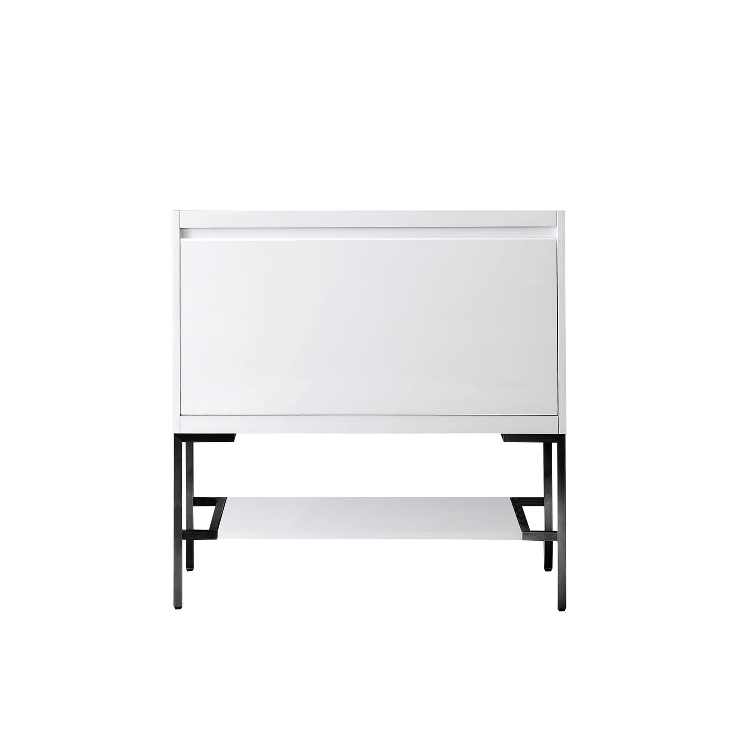 James Martin Vanities Mantova 35.4" Glossy White and Matte Black Base Single Vanity Cabinet