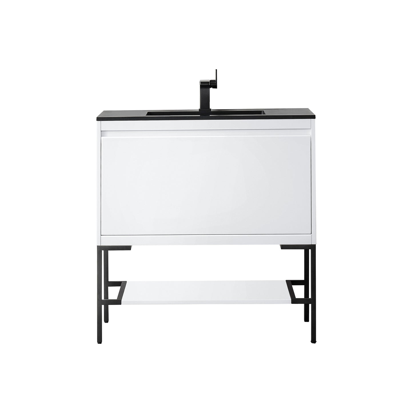 James Martin Vanities Mantova 35.4" Glossy White and Matte Black Base Single Vanity With Charcoal Black Composite Stone Top