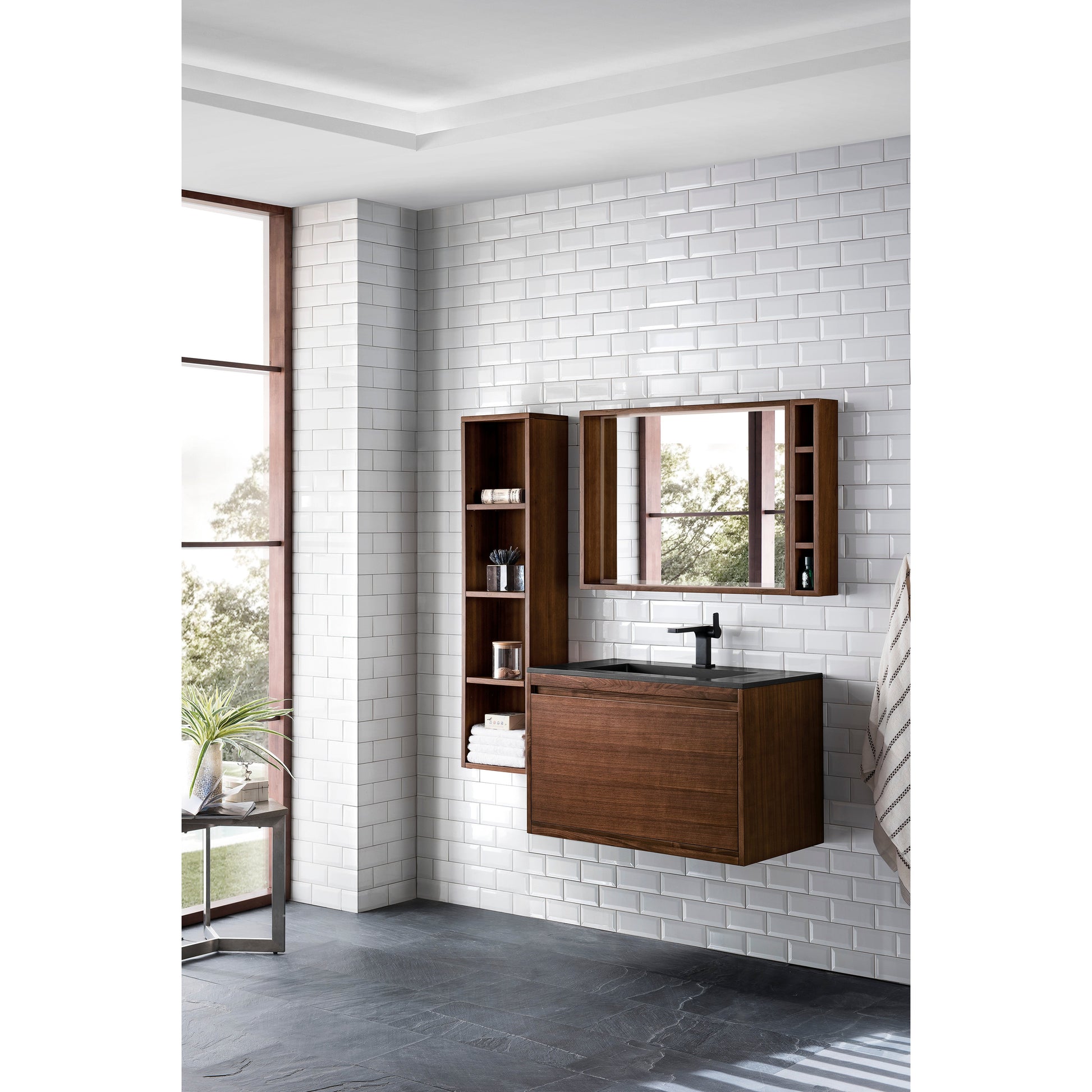 James Martin Vanities Mantova 35.4" Mid-Century Walnut Single Vanity With Charcoal Black Composite Stone Top