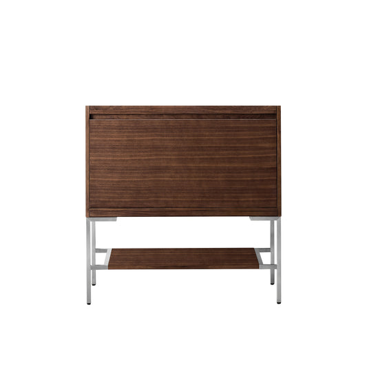 James Martin Vanities Mantova 35.4" Mid-Century Walnut and Brushed Nickel Base Single Vanity Cabinet