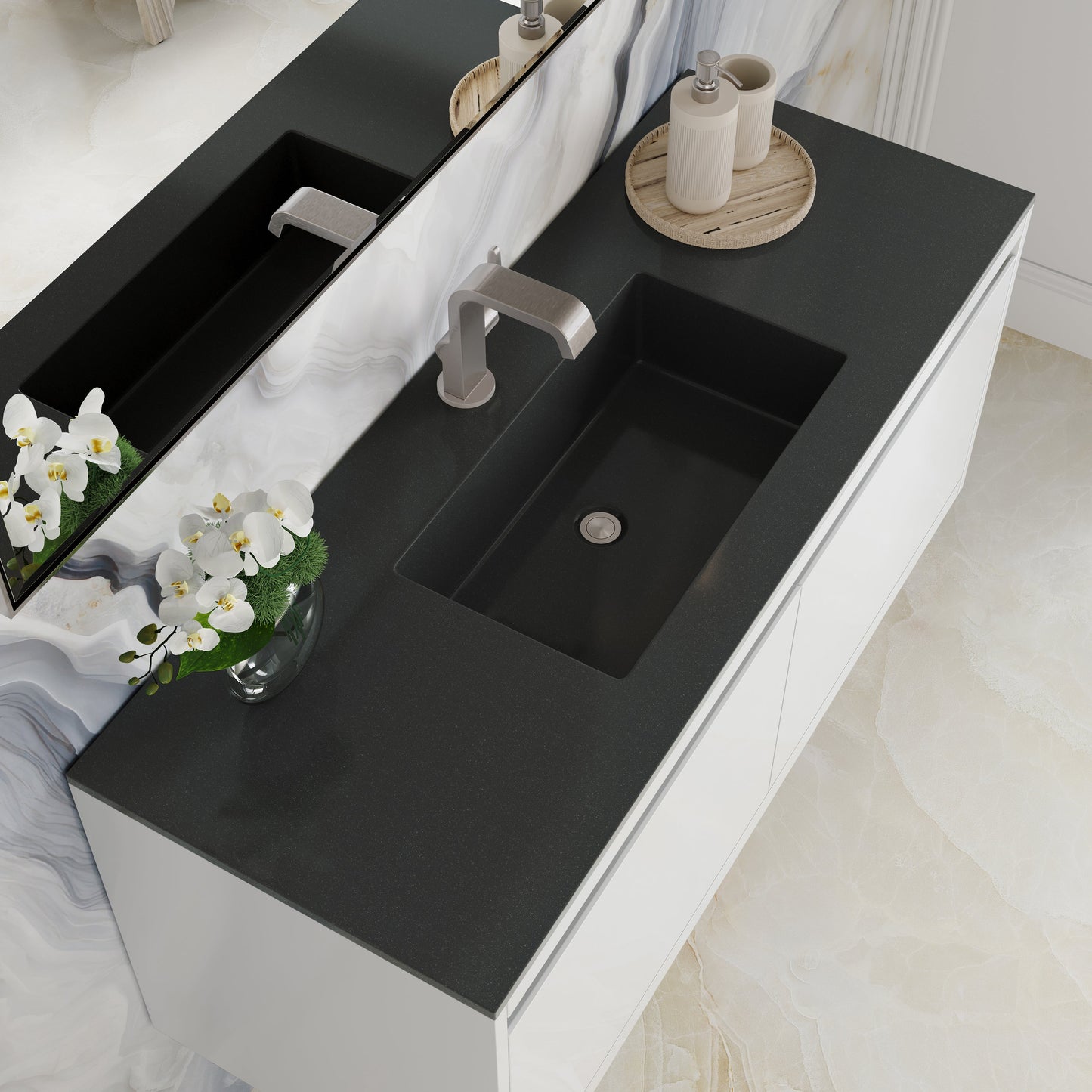 James Martin Vanities Mantova 47.3" Glossy White Single Vanity With Charcoal Black Composite Stone Top