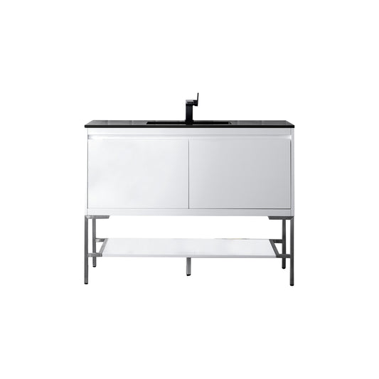 James Martin Vanities Mantova 47.3" Glossy White and Brushed Nickel Base Single Vanity With Charcoal Black Composite Stone Top