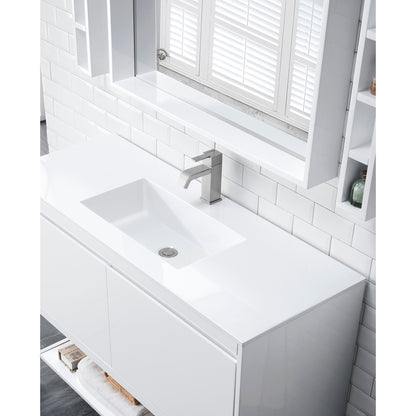 James Martin Vanities Mantova 47.3" Glossy White and Brushed Nickel Base Single Vanity With Glossy White Composite Stone Top