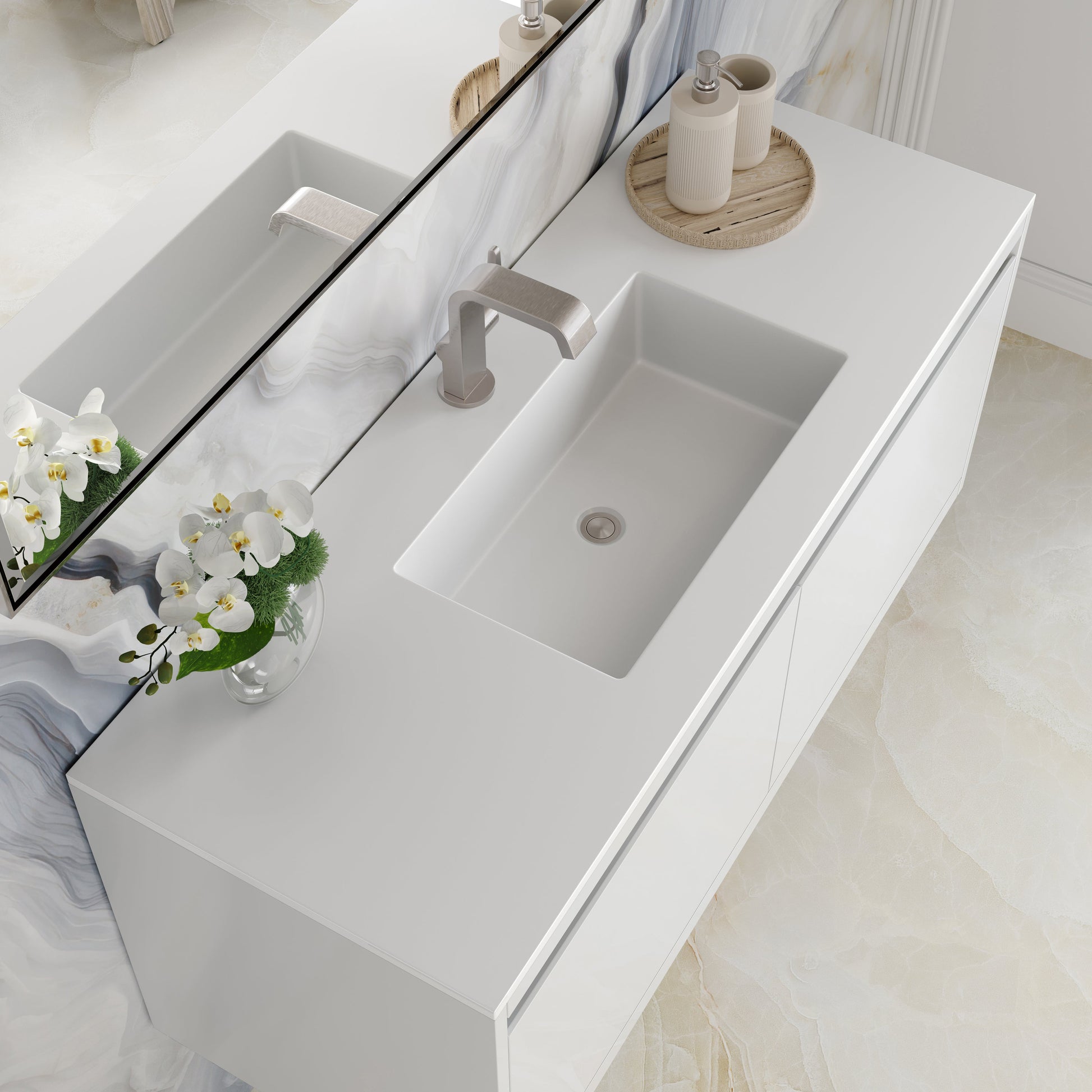 James Martin Vanities Mantova 47.3" Glossy White and Brushed Nickel Base Single Vanity With Glossy White Composite Stone Top