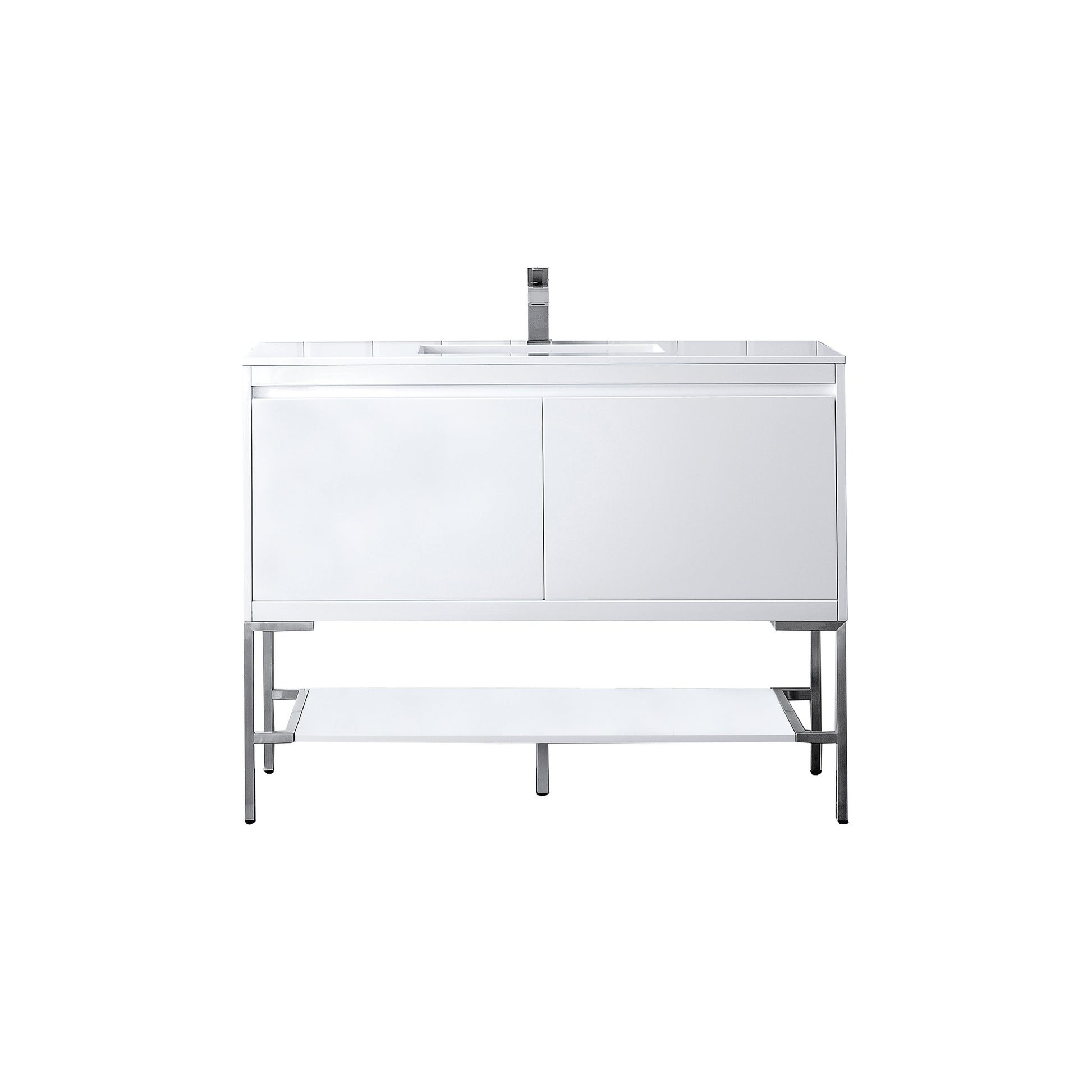 James Martin Vanities Mantova 47.3" Glossy White and Brushed Nickel Base Single Vanity With Glossy White Composite Stone Top