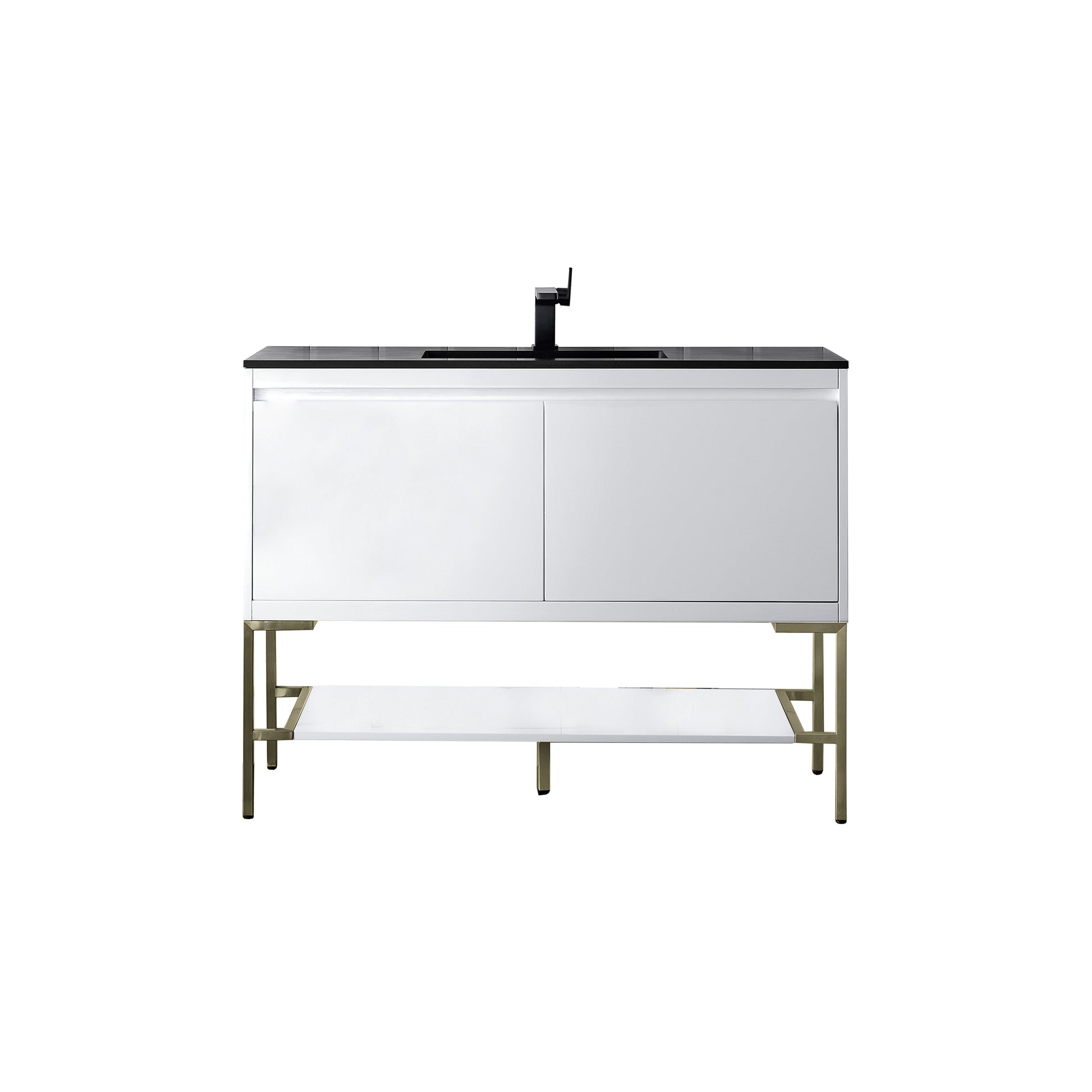 James Martin Vanities Mantova 47.3" Glossy White and Champagne Brass Base Single Vanity With Charcoal Black Composite Stone Top