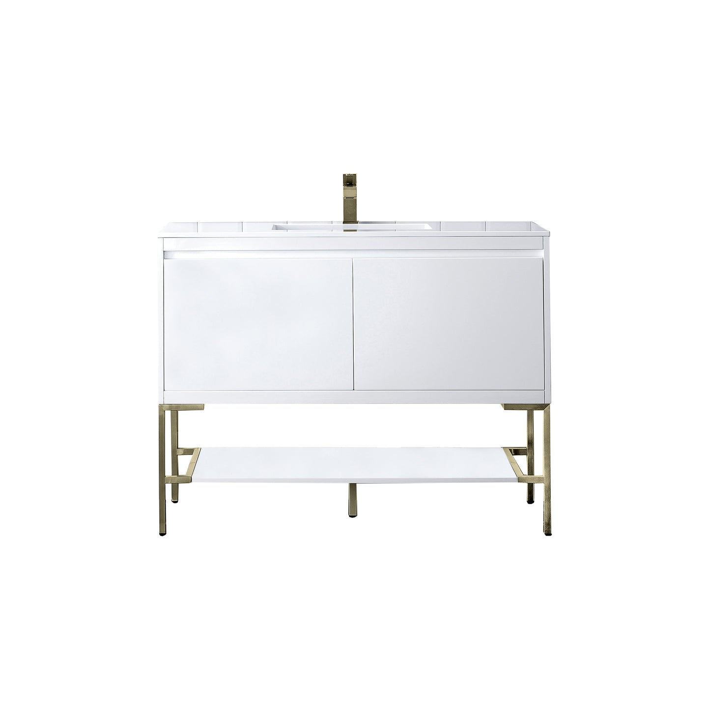 James Martin Vanities Mantova 47.3" Glossy White and Champagne Brass Base Single Vanity With Glossy White Composite Stone Top