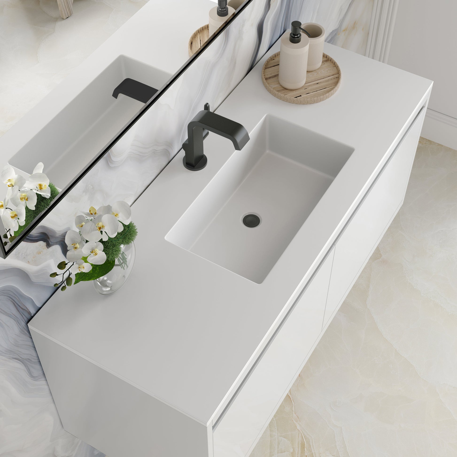 James Martin Vanities Mantova 47.3" Glossy White and Matte Black Base Single Vanity With Glossy White Composite Stone Top