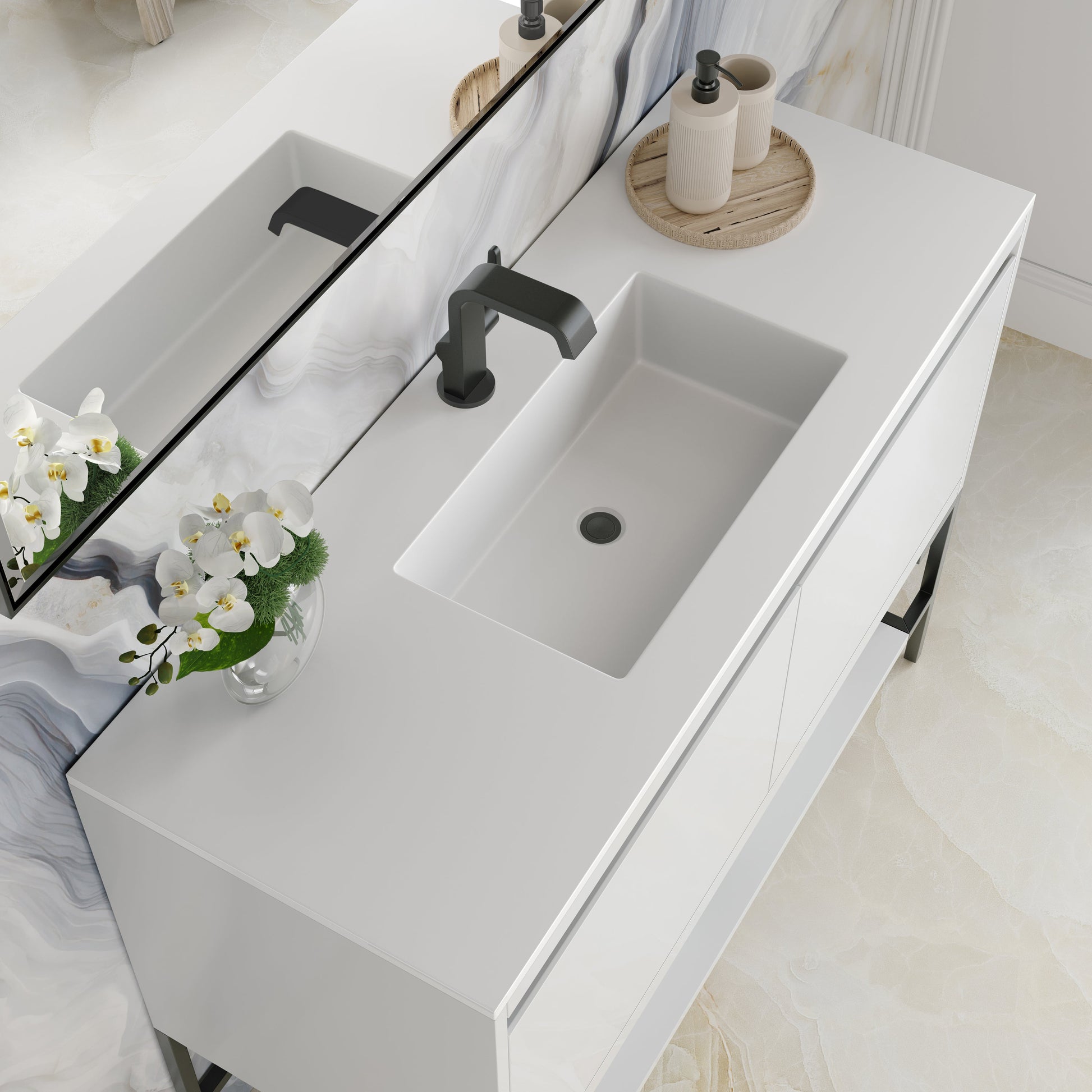 James Martin Vanities Mantova 47.3" Glossy White and Matte Black Base Single Vanity With Glossy White Composite Stone Top