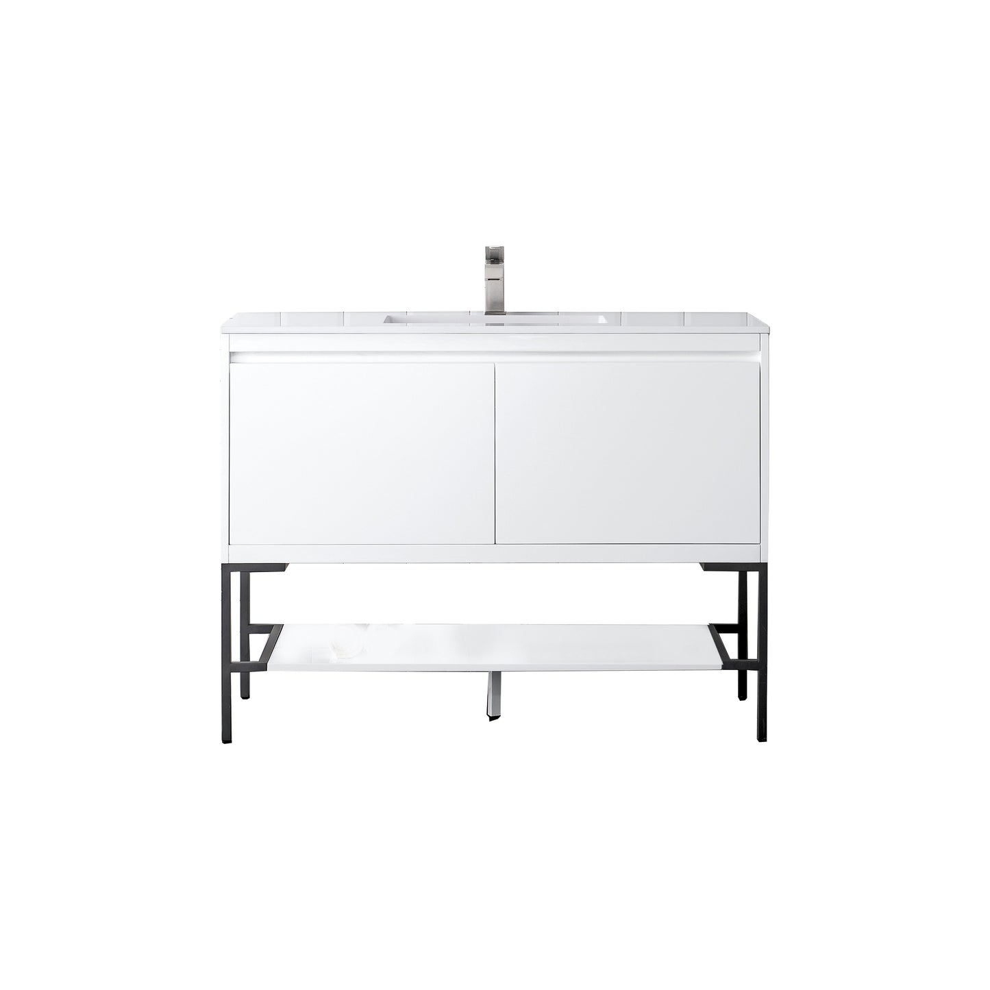 James Martin Vanities Mantova 47.3" Glossy White and Matte Black Base Single Vanity With Glossy White Composite Stone Top